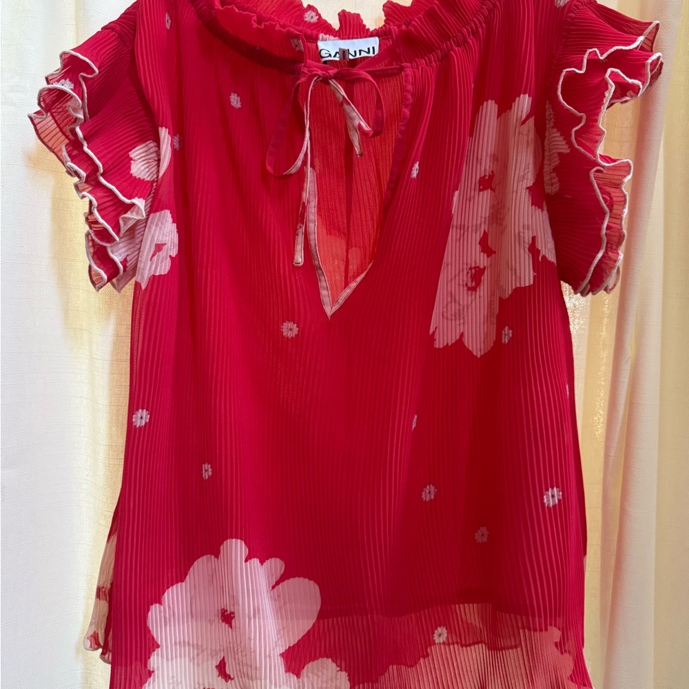 Red Floral Ganni Top